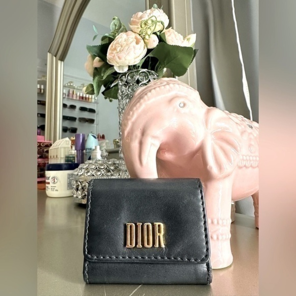 Christian Dior Black Leather D-Fence Compact Wallet